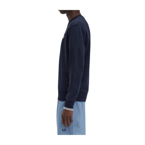 FRED PERRY Felpa girocollo Felpa Uomo polsini doppia riga Blu P24-FRED PERRYM7535-248-S - Francavilla Moda